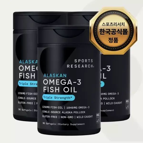 상품 이미지: 해외[한국공식판매처] 스포츠리서치 오메가3 피쉬 오일 3배 강도 소프트젤 90정 x3병