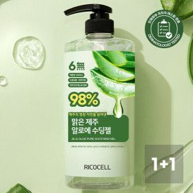 상품 이미지: (1+1 썸머특가)리코셀 저자극 제주 알로에 수딩젤 1000ml 수분+진정 (6무처방 보습 패밀리 대용량)