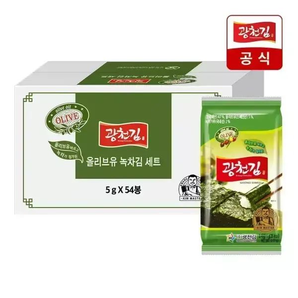 상품 이미지: [광천김] 올리브유 녹차 도시락김 5g 3봉x18팩 54봉/쟁이기 최고봉