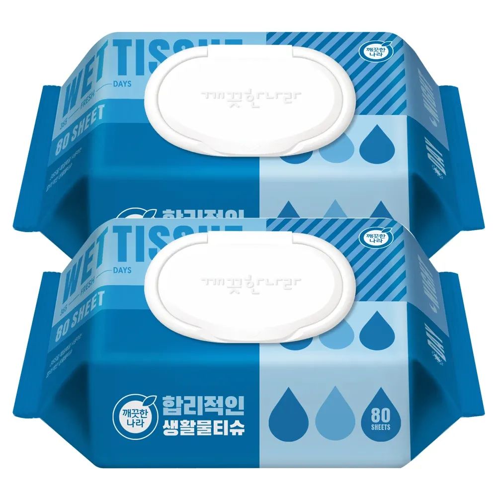 상품 이미지: 깨끗한나라 합리적인 생활물티슈 80매 X 2개