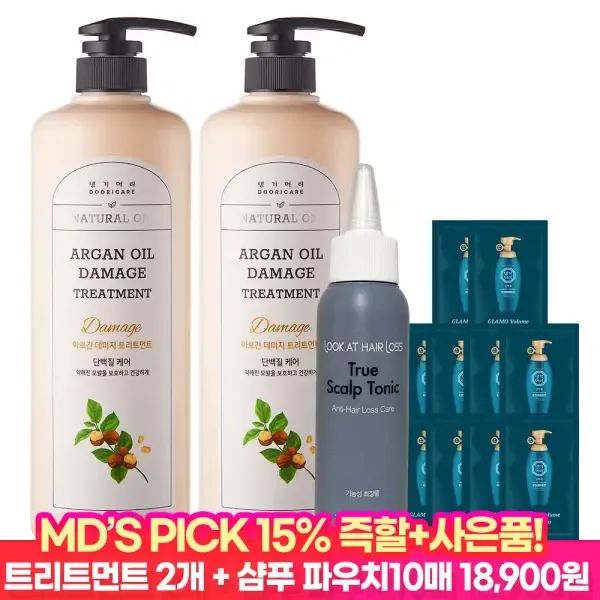 상품 이미지: [앵콜sale 15%즉할!] 아르간오일 데미지 트리트먼트 1000ml 2개+샴푸 10매+스칼프토닉100ml / 손상모발