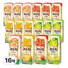 상품 이미지: 과수원 4종 각4팩 (총16팩) 사과4+복숭아4+오렌지4+청포도4, 190ml, 1세트