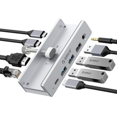 상품 이미지: 오리코 7 in 1 C타입 10Gbps 3.5mm 오디오 RJ45 HDMI 4K@60Hz 클램프형 USB허브 MH8P