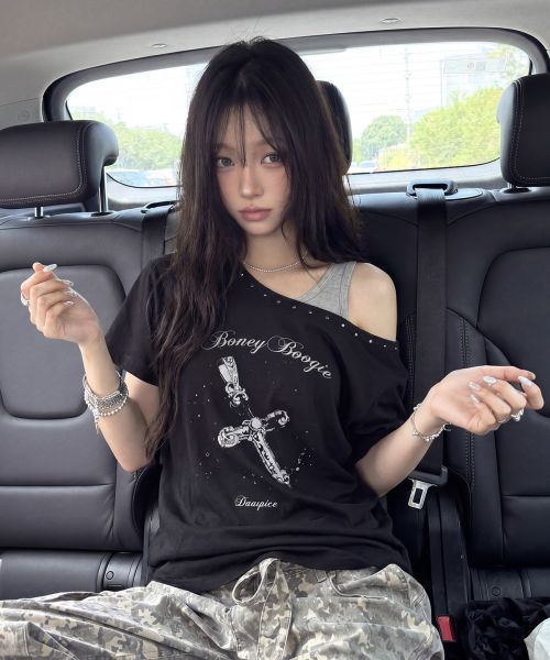 상품 이미지: (DUC) BB Layered One-Shoulder T-Shirt Black