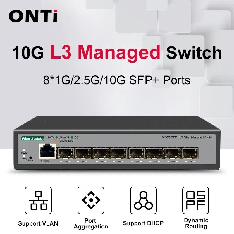 상품 이미지: ONTi 8 10Gb SFP+ 포트 L3 관리형 네트워크 스위치 DHCP 및 동적 라우팅 지원 VLAN 분할 및 포트 집계 지원