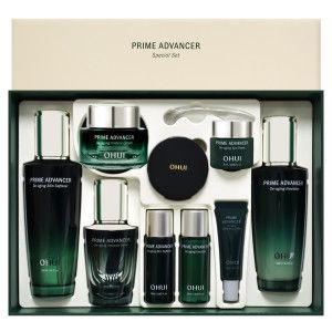 상품 이미지: 오휘 프라임 어드밴서 디에이징 4종 기획 세트 (스킨+에멀전+크림+앰플 세럼) +쿠션 구성