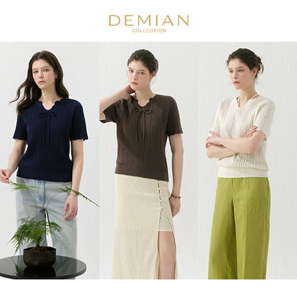 상품 이미지: 데미안(DEMIAN) 26SS 썸머 코튼 포인텔 에어리 펀칭 크로쉐 하프 니트 3종