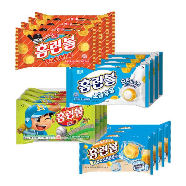 상품 이미지: (홈런볼 베스트) 홈런볼 오리지널4번들+소금우유4번들+스윗 커스타드4번들+옥수수 소프트콘맛4번들
