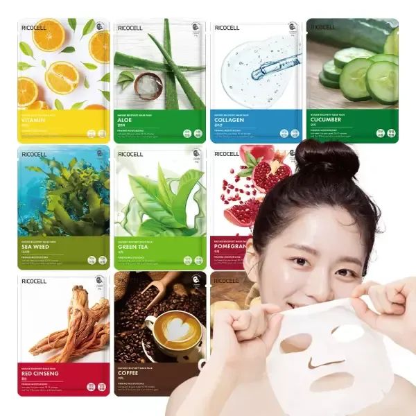 상품 이미지: 리코셀 데일리 마스크팩 10종x10장 100매 (진정·투명 케어) / (탄력·영양 케어) 택1