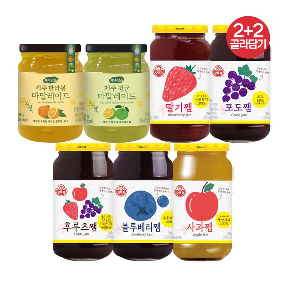 상품 이미지: [2+2] 오뚜기 딸기쨈/사과쨈/포도쨈/블루베리쨈/후루츠쨈/제주청귤마말레이드/제주한라봉마말레이드