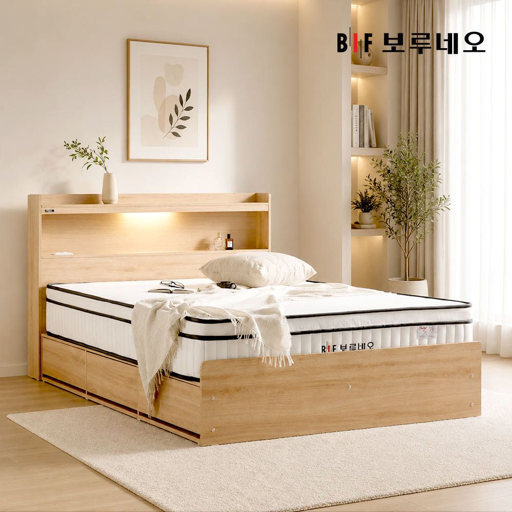 상품 이미지: 보루네오 제니아 수납침대 LED 카이언 서랍형침대 오크 슈