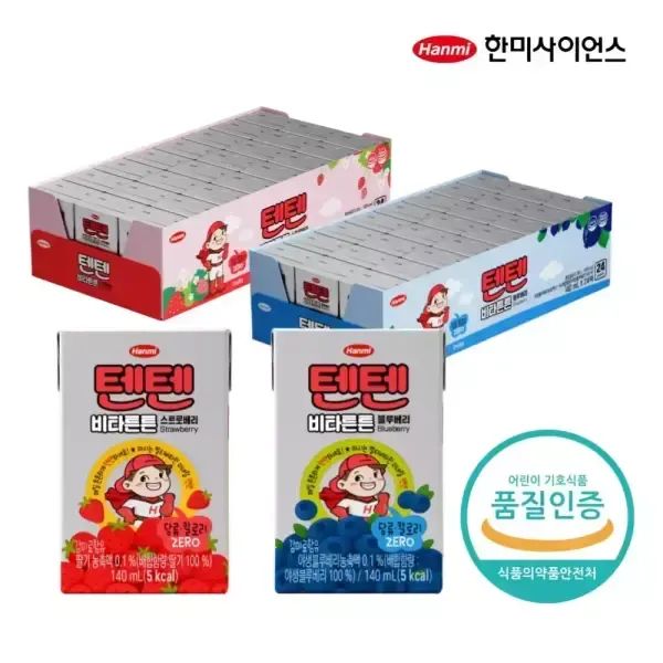 상품 이미지: 한미 텐텐 비타튼튼 딸기 + 블루베리 140ml, 총 48입