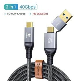 상품 이미지: ORICO-2 인 1 40Gbps USB C 케이블 PD100W 고속 충전기 코드 8K 60Hz HD USB 3.0 맥북 썬더볼트 4 PS4 용 U