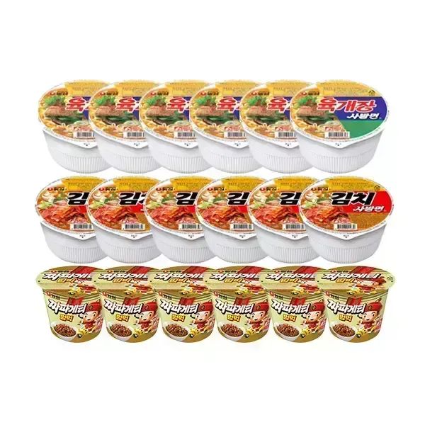 상품 이미지: 농심 육개장사발면, 86g, 6개 + 김치사발면, 86g, 6개 + 짜파게티범벅, 70g, 6개
