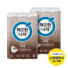 상품 이미지: 깨끗한나라 순수시그니처 화장지 브라운 30m 30롤 2팩 + 스마일캐시 5% 추가적립