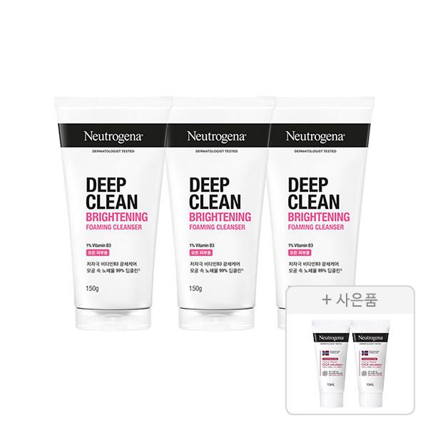 상품 이미지: 뉴트로지나 NEW 딥클린 브라이트닝 포밍 클렌저 150g, 3개+증정(인텐스 리페어 시카 에멀젼 15ml, 2개)