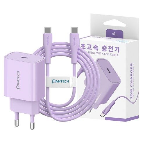 상품 이미지: 팬택 25W 1포트 파스텔 초고속충전기+ 45W 2m C to C 케이블 세트