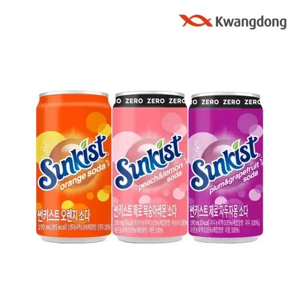 상품 이미지: [본사직영] 썬키스트 소다 190ml 30캔 3종 택 1 (오렌지/제로 자두자몽/제로 복숭아레몬)