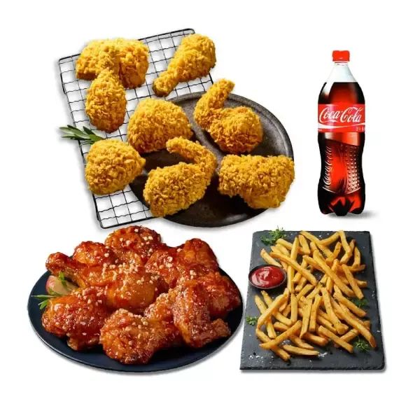 상품 이미지: 황금올리브치킨+BBQ양념치킨(반)+BBQ감자튀김+콜라1.2