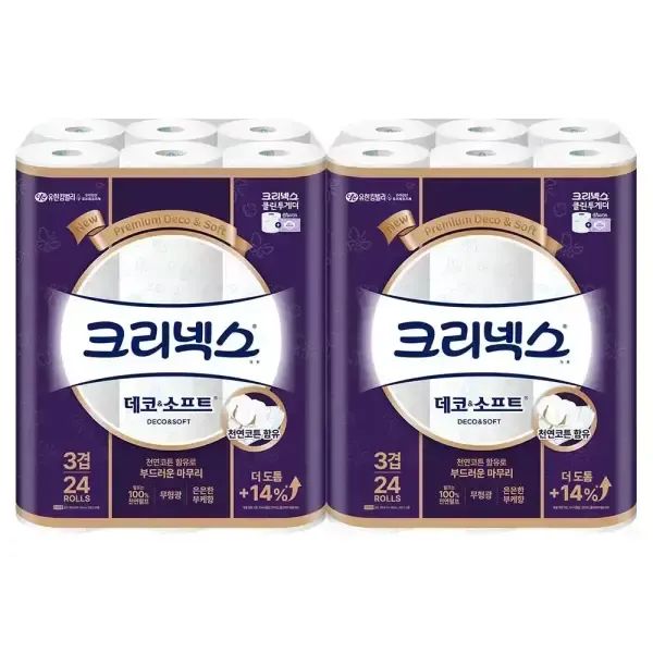 상품 이미지: [T쇼페] 크리넥스 천연펄프 3겹 데코앤소프트 28m, 24롤, 2개