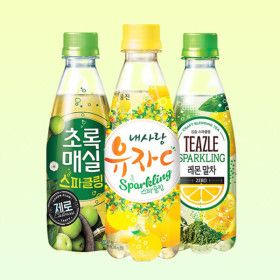 상품 이미지: 10+10 내사랑유자C/티즐 레몬말차/초록매실 스파클링 제로 /핑크구아바 350mL 총 20펫 (유/무라벨 랜덤발송)