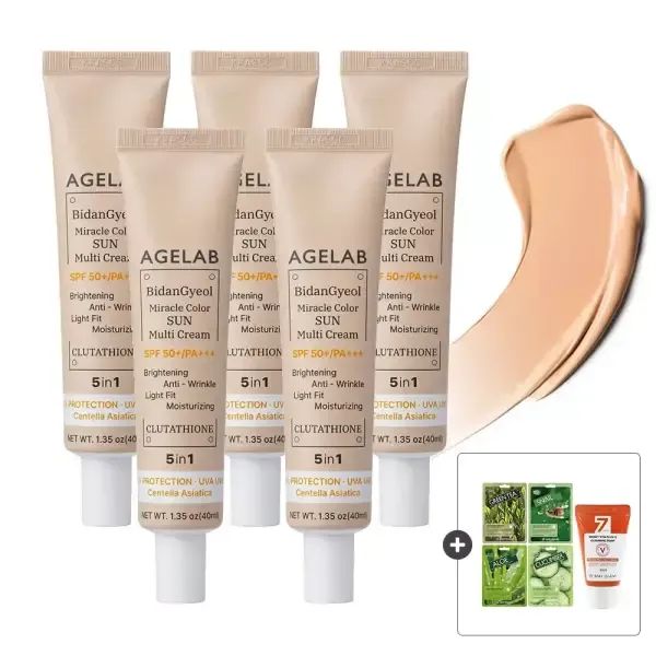 상품 이미지: [5개] (잡티커버) 올인원 비단결 선크림 SPF 50+PA+++ +진정팩 4매/미니폼클 1개 증.정