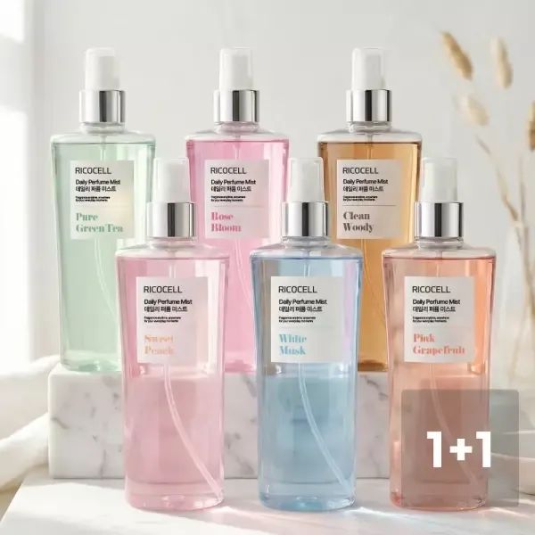 상품 이미지: (1+1)리코셀 데일리 퍼퓸 미스트 250ml (화이트머스크/그린티/로즈/자몽/피치/우디 택1)살냄새 샤워코롱