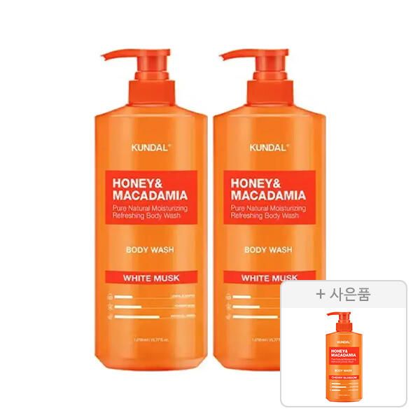 상품 이미지: 쿤달 네이처 바디워시 화이트머스크 1058ml, 2개+증정(허니 앤 마카다미아 퓨어 바디워시 체리블라썸향 500ml, 1개)