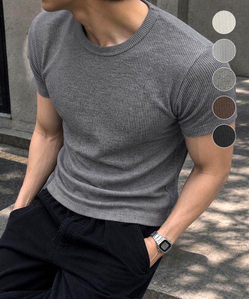 상품 이미지: 데일리 골지 크롭 머슬핏 티셔츠-5Color