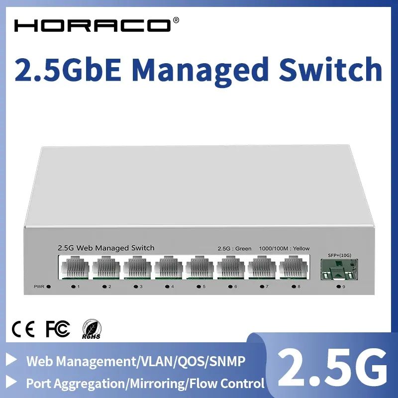 상품 이미지: 2.5GbE 관리형 스위치 8포트 2.5GBASE-T 네트워크 스위처 10G SFP+ 슬롯 업링크 웹 관리형 허브 인터넷 분배기 팬리스