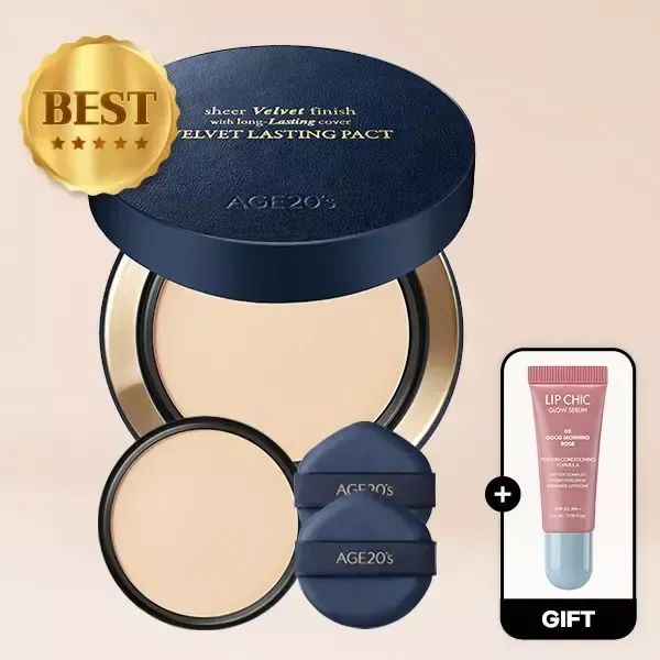 상품 이미지: (4 0% 한 정수량 19,900원)에이지투웨니스 벨벳 래스팅 팩트 19호C 본품+리필 (+립 시크 세럼)