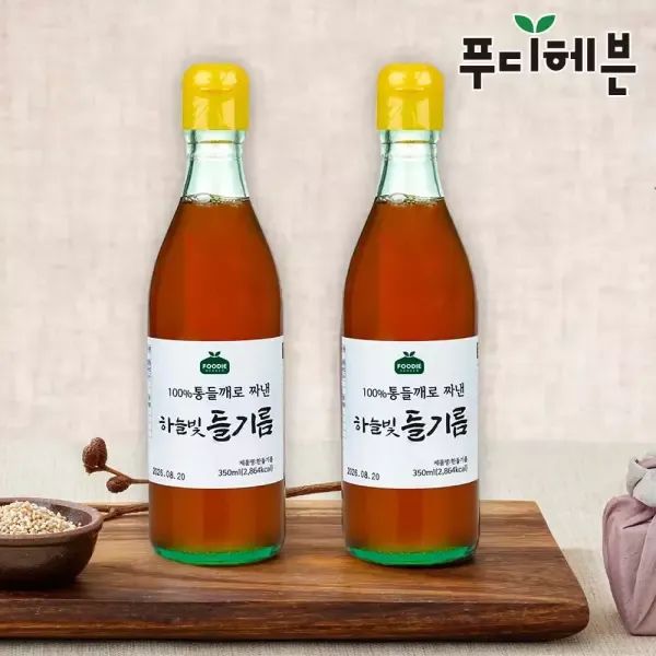 상품 이미지: 100%통깨로 진하게 짜낸 하늘빛 들기름 350ml+350ml 2병 세트 외