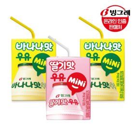 상품 이미지: 빙그레 mini 우유 바나나맛 120ml X 24팩+딸기맛 120ml X 24팩/바나나우유/딸기우유 /미니