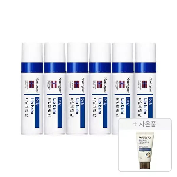 상품 이미지: 뉴트로지나 데일리 립 밤 4g, 6개 + 증정(아비노 스킨릴리프 바디로션 30g, 1개)