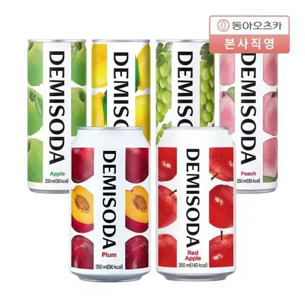 상품 이미지: [본사직영] 데미소다 CAN 6종 1박스 (총30입) 애플&레몬&피치&청포도250ml /자두&레드애플(340ml)