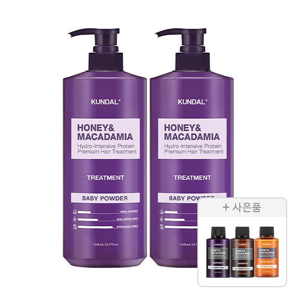 상품 이미지: 쿤달 트리트먼트 베이비파우더 1058ml, 2개+증정(일랑일랑 트리트먼트 100ml+일랑일랑 샴푸 100ml+일랑일랑 바디워시 100ml 각 1개)