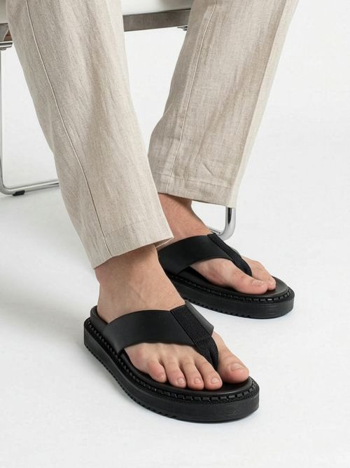 상품 이미지: 써니 4cm 키높이 소프트 레더 플립플랍 블랙 쪼리 [225~290mm]