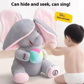 상품 이미지: 몽테조이 숨바꼭질 코끼리 봉제 인형 애니메이션 장난감 노래하는 귀 움직이는 인터랙티브 아기 선물