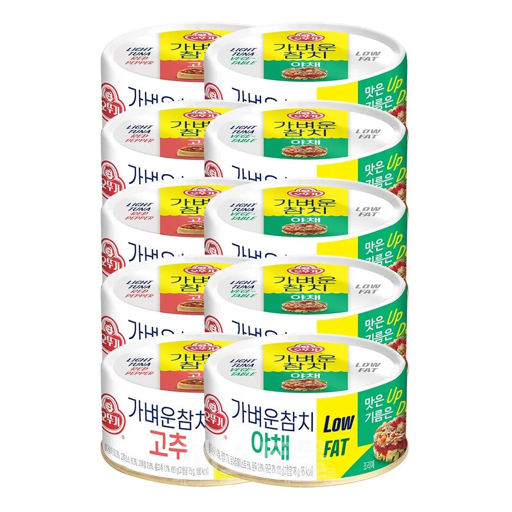 상품 이미지: 오뚜기 가벼운참치 야채 100g 5개 + 가벼운참치 고추 100g 5개 세트