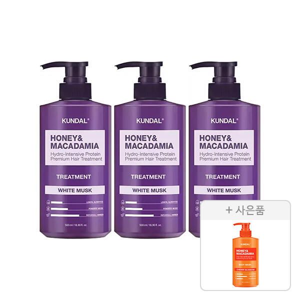 상품 이미지: 쿤달 네이처 트리트먼트 화이트머스크 500ml, 3개 + 증정(바디워시 체리블라썸 500ml, 1개)