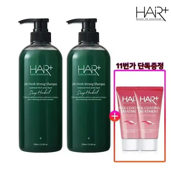 상품 이미지: 헤어플러스 오프레시 딥 허벌 스트롱 탈모완화 샴푸 700ml 2개/두피/모발/각질케어/비듬/지성샴푸 +실크트리트먼트 50ml 2개