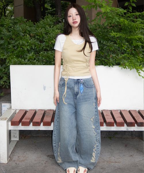 상품 이미지: 벌룬 데미지 데님 팬츠 (빈티지블루)