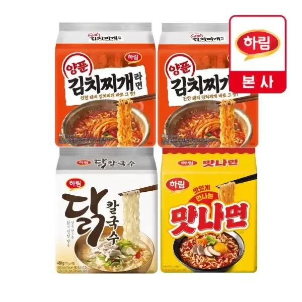 상품 이미지: [하림] 닭칼국수 4입+양푼김치찌개 8입+맛나면 4입 (총 16봉)