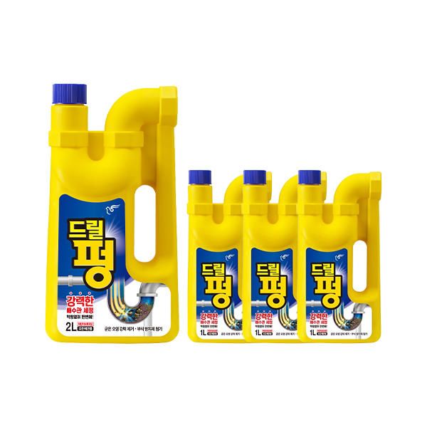 상품 이미지: 피죤 배수구 세정제 드릴펑 1L, 3개 + 드릴펑 2L, 1개