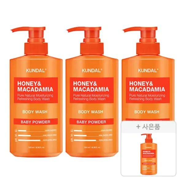 상품 이미지: 쿤달 네이처 바디워시, 베이비파우더, 500ml, 3개 + 증정(바디워시, 체리블라썸, 500ml, 1개)