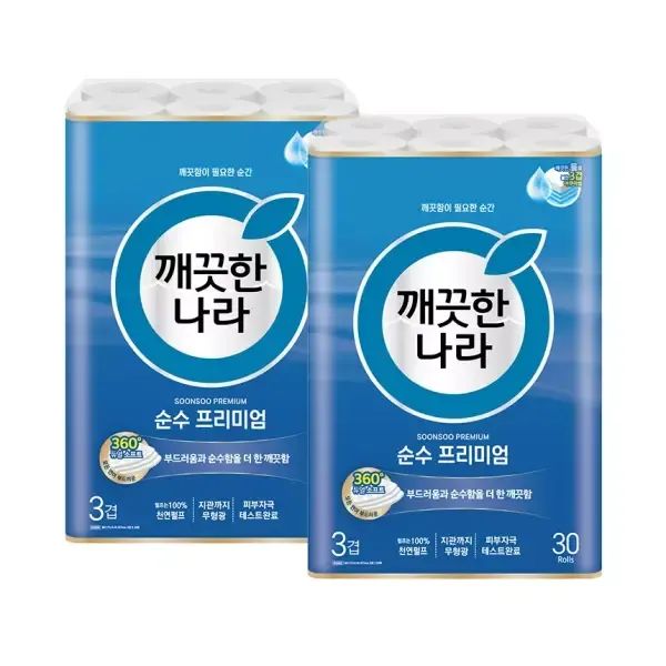 상품 이미지: 깨끗한나라 천연펄프 3겹 순수 프리미엄, 27m, 30롤, 2개