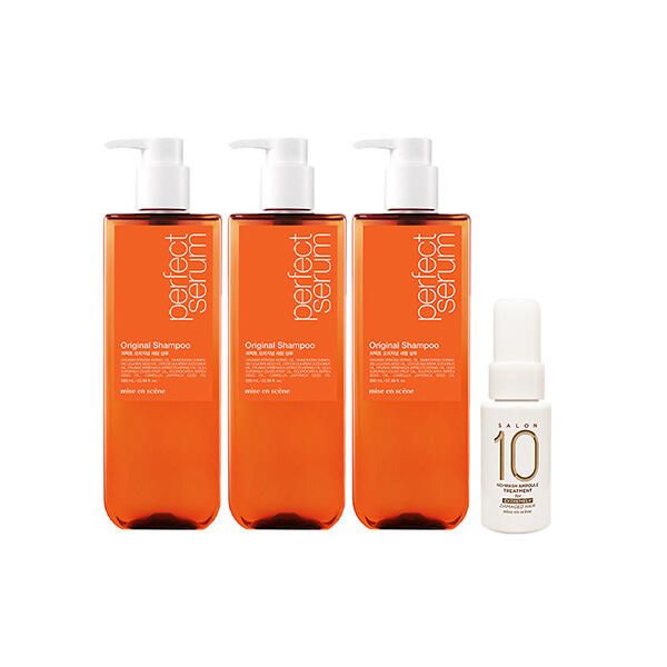 상품 이미지: 미쟝센 퍼펙트 세럼 샴푸 오리지널 680ml, 3개 + 증정(살롱10 노워시 극손상 앰플 트리트먼트, 30ml, 1개)