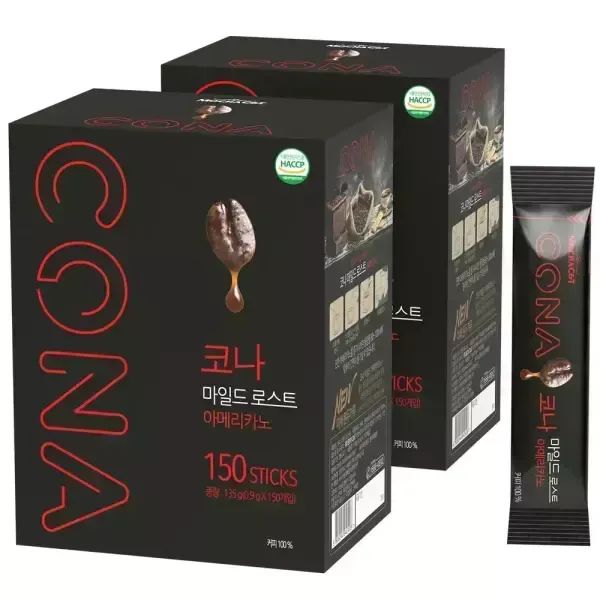 상품 이미지: [공식판매점] 코나 마일드로스트 150T+150T 블랙커피 아메리카노 미니 스틱 봉지