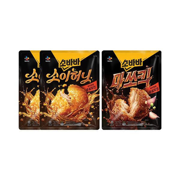 상품 이미지: CJ 소바바치킨 소이허니 순살 375g, 2개 + 마쏘킥 순살 375g, 1개