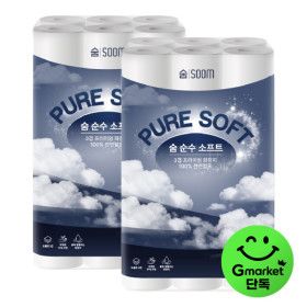 상품 이미지: 숨 순수 소프트 3겹 30m 30롤 2팩 100% 천연펄프 무형광 화장지 대용량 구성 가정용 업소용 추천
